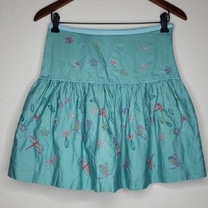 Vintage Talbots Kids Embroidered Beaded Dragon Fly Floral Skirt Size 16 Fairy